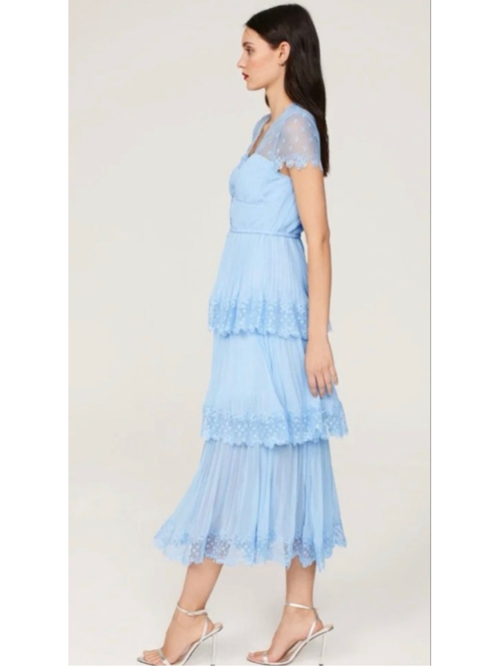 Self Portrait Light Blue Tiered Midi Dress US Size 8 $695 - Picture 3 of 5